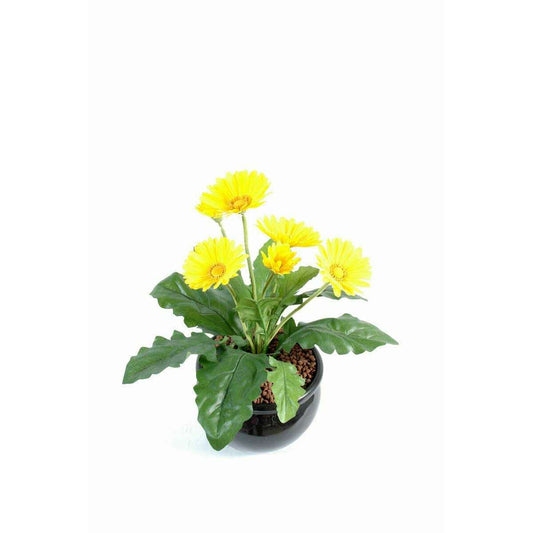 Fleur artificielle Gerbera - plante fleurie en piquet - H.25 cm jaune