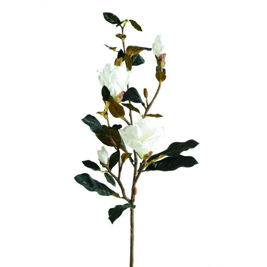 Fleur artificielle Magnolia 2 fleurs 2 boutons - création florale intérieur - H.100cm blanc