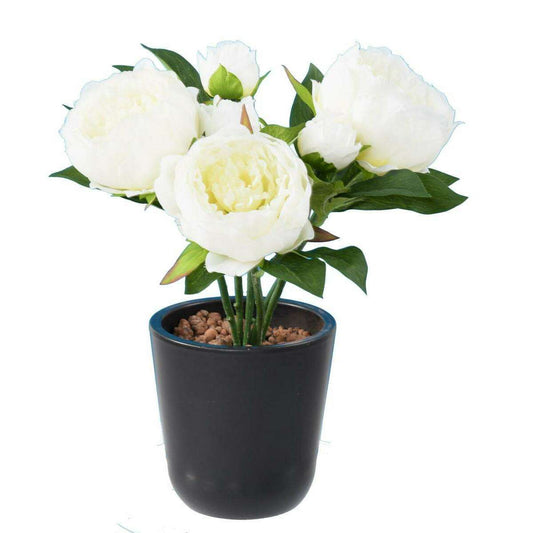 Fleur artificielle Pivoine 3 Fleurs 3 boutons- plante fleurie en piquet - H.30cm blanc