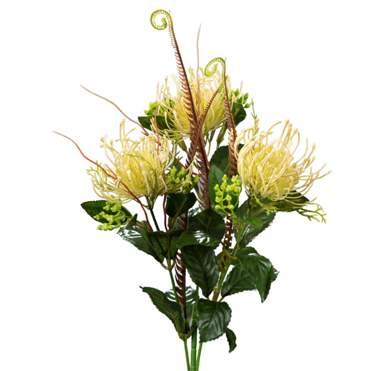 Fleur artificielle tige de Protea - création florale intérieur - H.82cm vert crème