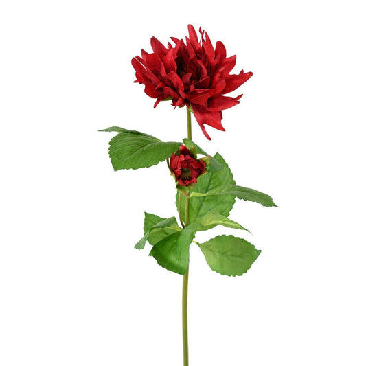 Fleur coupée artificielle Dahlia - 1 fleur 1 bouton - H.75cm rouge