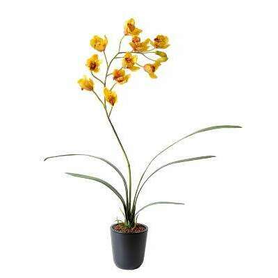 Fleur coupée Orchidée Cymbidium - plante artificielle en piquet - H.80cm jaune