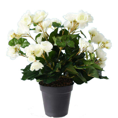 Fleurs artificielles Bégonia - plante en piquet - H.30 cm blanc