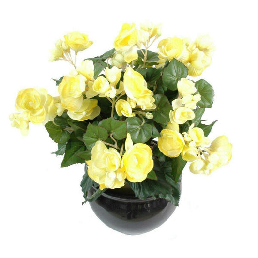 Fleurs artificielles Bégonia - plante en piquet - H.30 cm jaune