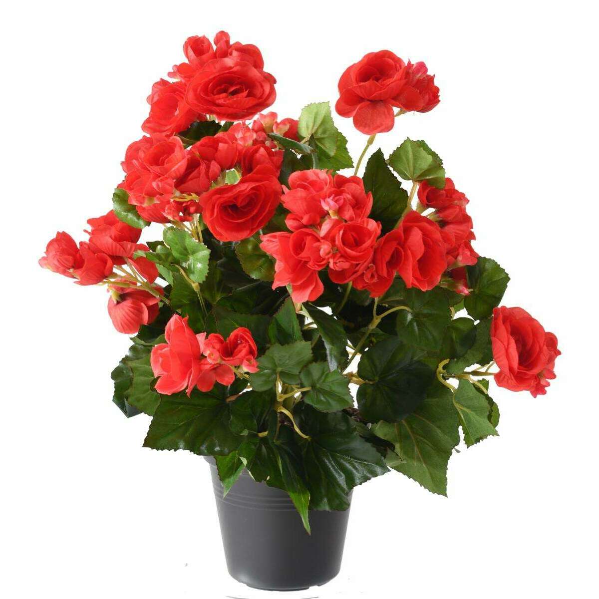 Fleurs artificielles Bégonia - plante en piquet - H.30cm rouge