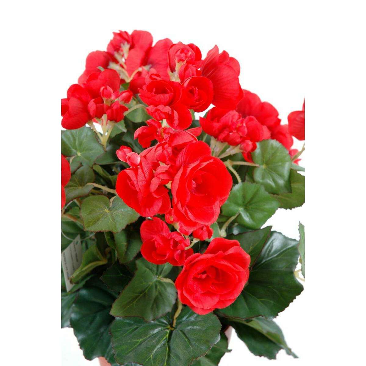 Fleurs artificielles Bégonia - plante en piquet - H.30cm rouge