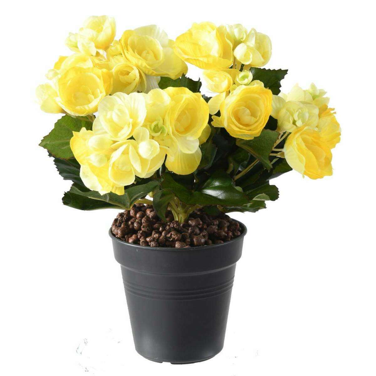 Fleurs artificielles Bégonia mini - plante en piquet - H.20 cm jaune