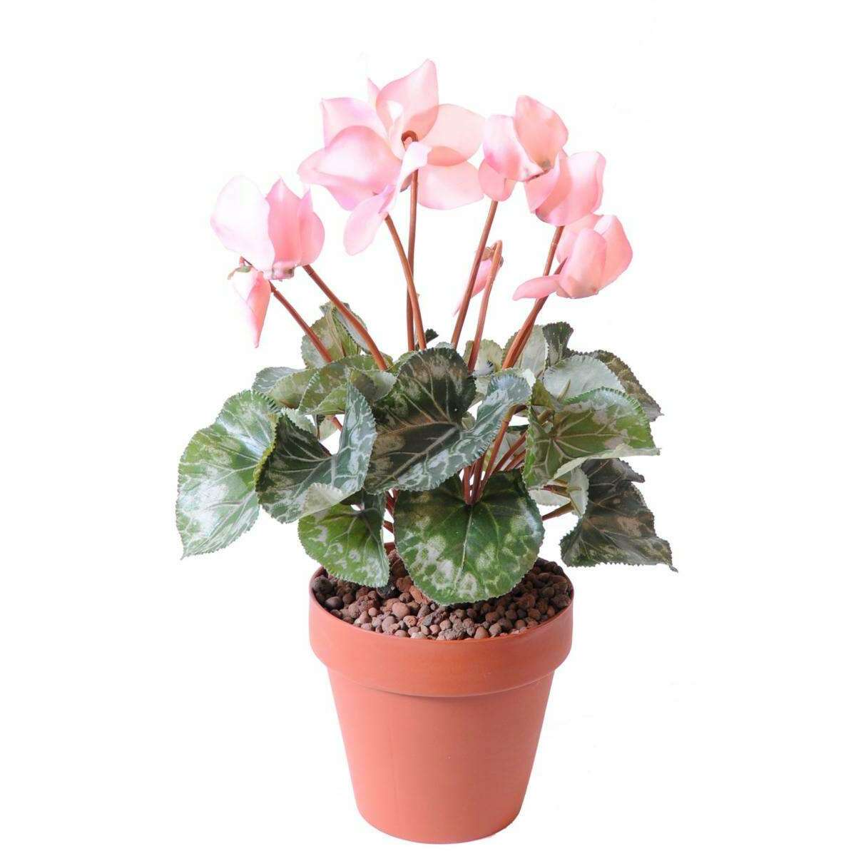 Fleurs artificielles Cyclamen - plante en piquet pour intérieur - H.32cm rose