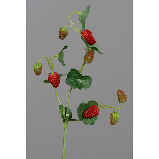 Framboise artificielle branche de 9 fruits – composition florale - H.44cm rouge