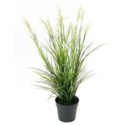 Graminée artificielle Acorus fleuri en pot - plante d'extérieur - H.70cm vert blanc