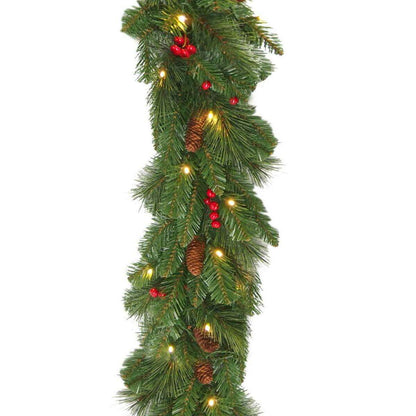 Guirlande artificielle de noël pommes de pin et baies - 50 Led avec batterie - L.274cm