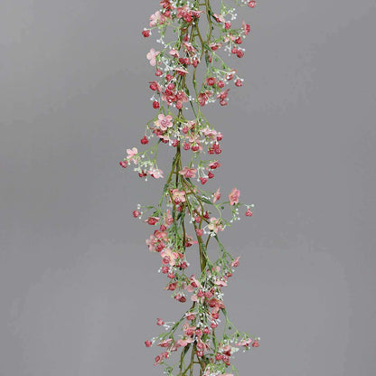 Guirlande artificielle fleurie Gypsophile - création florale - H.120cm rose