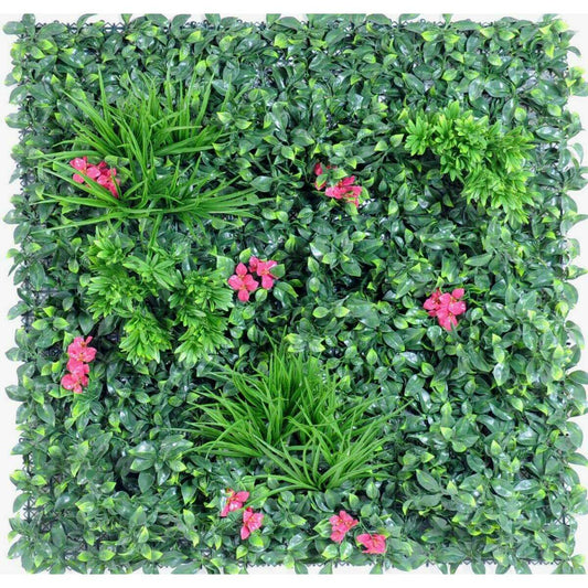 Mur végétal artificiel feuillage et fleur artificielle - décoration murale - 100x100cm vert fuchsia