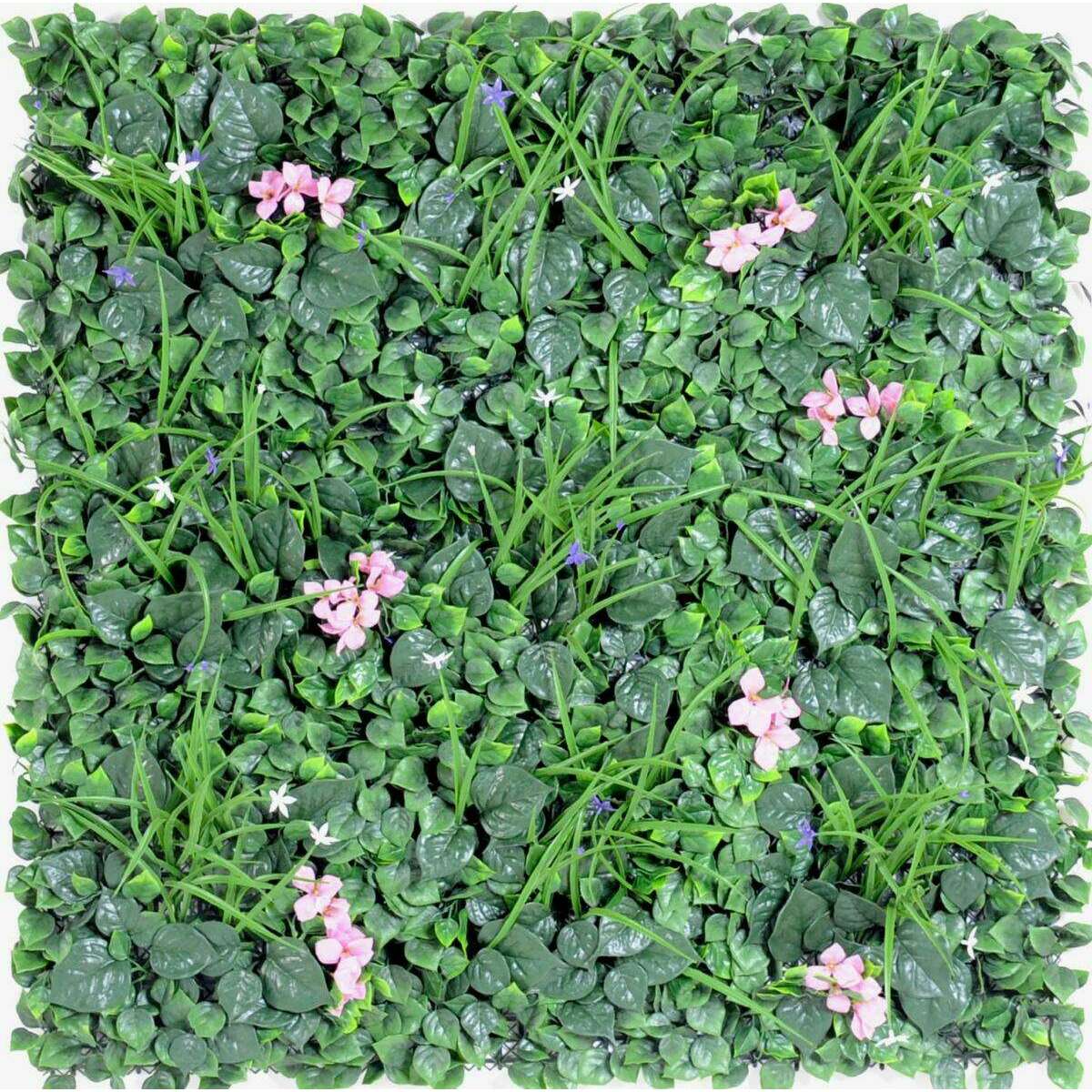 Mur végétal artificiel feuillage et fleur artificielle - décoration murale - 100x100cm vert rose