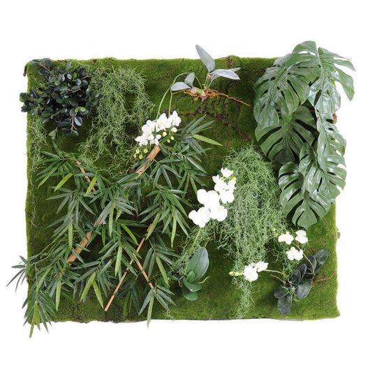 Mur végétal artificiel Orchidée Philodendron Bambou - décoration murale - 130x110cm