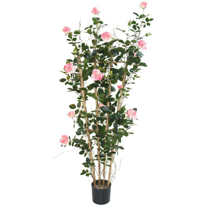 Palissade artificielle fleurie Rosier Royal - plante d'intérieur - H.160cm rose