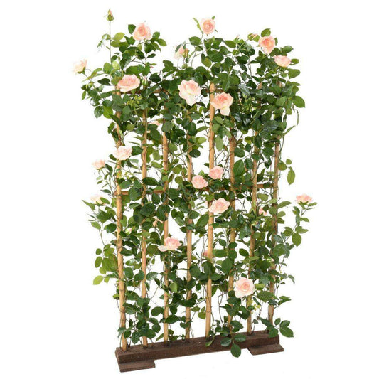 Palissade artificielle Rosier royal - structure en bois naturel - H.160cm rose