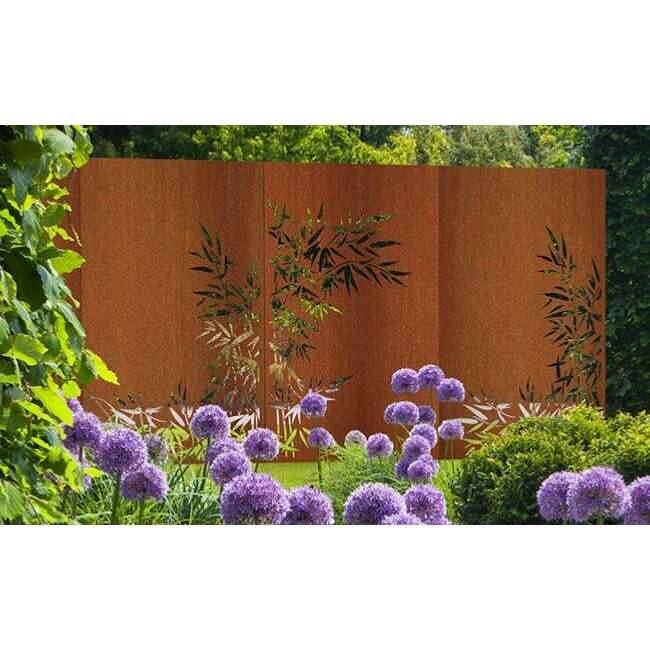 Panneau Acier Corten déco Naturel Bambou - jardin terrasse - H.180x110cm rouille