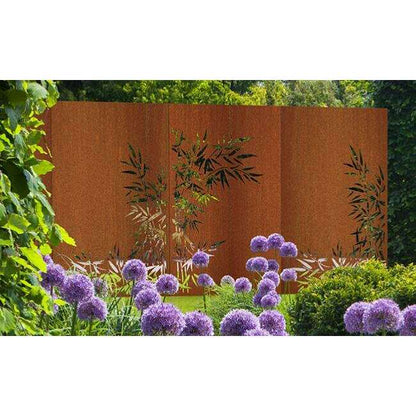 Panneau Acier Corten déco Naturel Bambou - jardin terrasse - H.180x110cm rouille