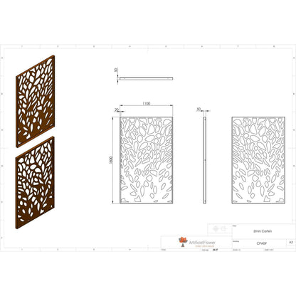 Panneau Acier Corten décors Abstrait 9 - jardin terrasse - H.180x110cm rouille