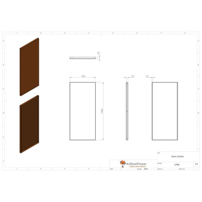 Panneau Acier Corten rouille - décoration jardin terrasse - H.180x80cm