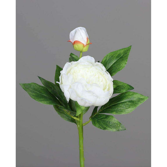 Pivoine artificielle 1 fleur 1 bouton - création de bouquet - H.36cm blanc