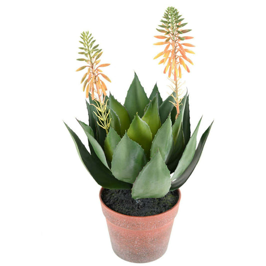 Plante artificielle Agave fleurie en pot - cactus artificiel intérieur - H.50cm vert