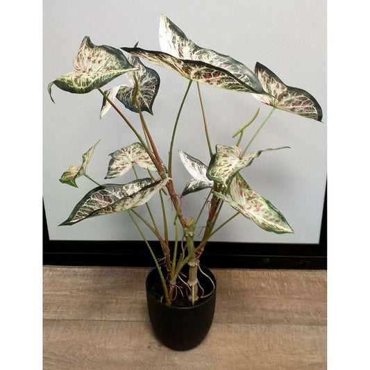 Plante artificielle Alocasia en pot - plante d'intérieur - H.75cm vert rouge