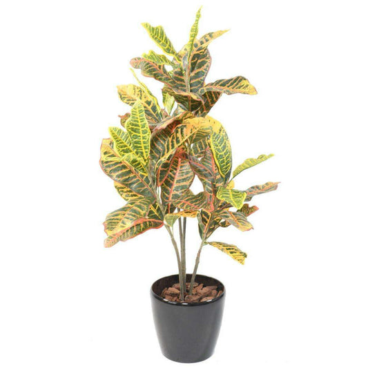 Plante artificielle Croton - arbuste d'intérieur - H.100cm vert rouge jaune