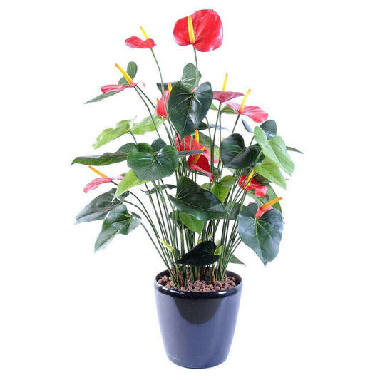 Plante artificielle fleurie Anthurium en pot - décoration d'intérieur - H.78cm rouge