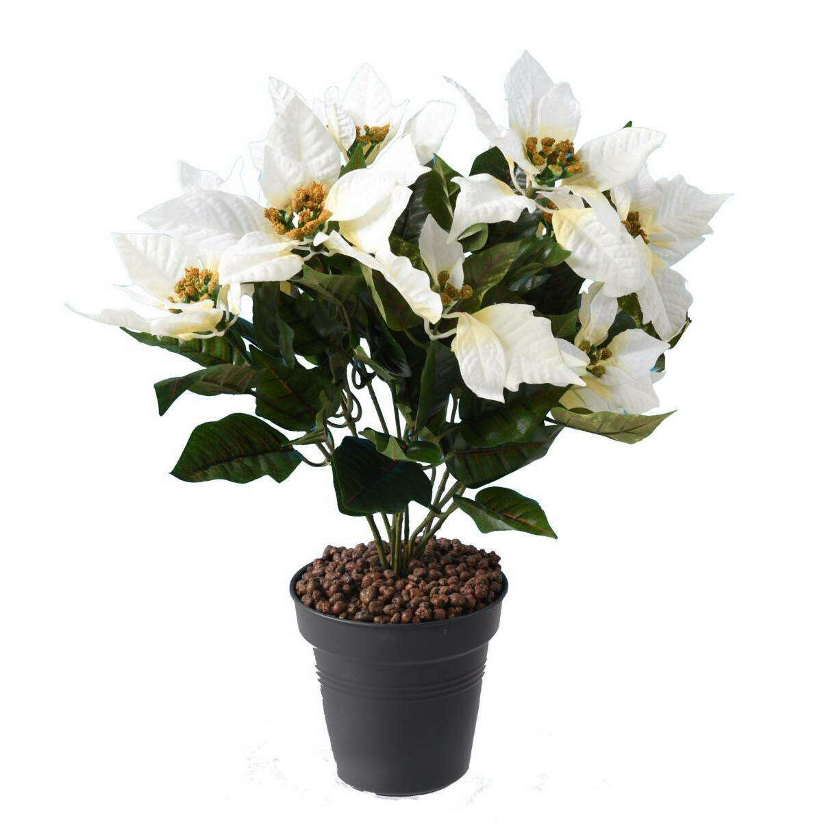 Plante artificielle fleurie Poinsettia - plante en piquet - H.40 cm blanc