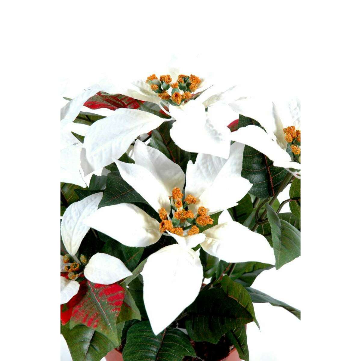 Plante artificielle fleurie Poinsettia - plante en piquet - H.40 cm blanc