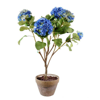 Plante artificielle Hortensia pot terre - fleurs pour intérieur - H.105cm bleu