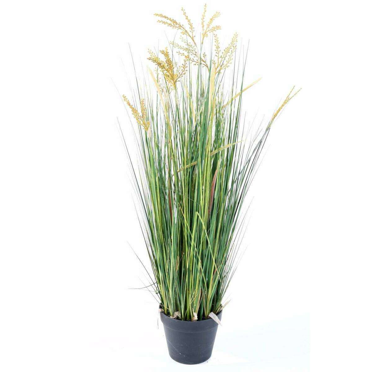 Plante artificielle Papyrus Scirpus Validus fleuri en pot - intérieur - H.60cm