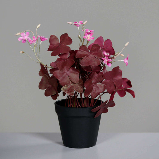 Plante artificielle Trèfle fleuri en pot - décoration d'intérieur - H.32cm bordeaux