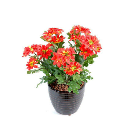 Plante fleurie artificielle Chrysanthème mini en piquet - décoration intérieure - 25cm rouge