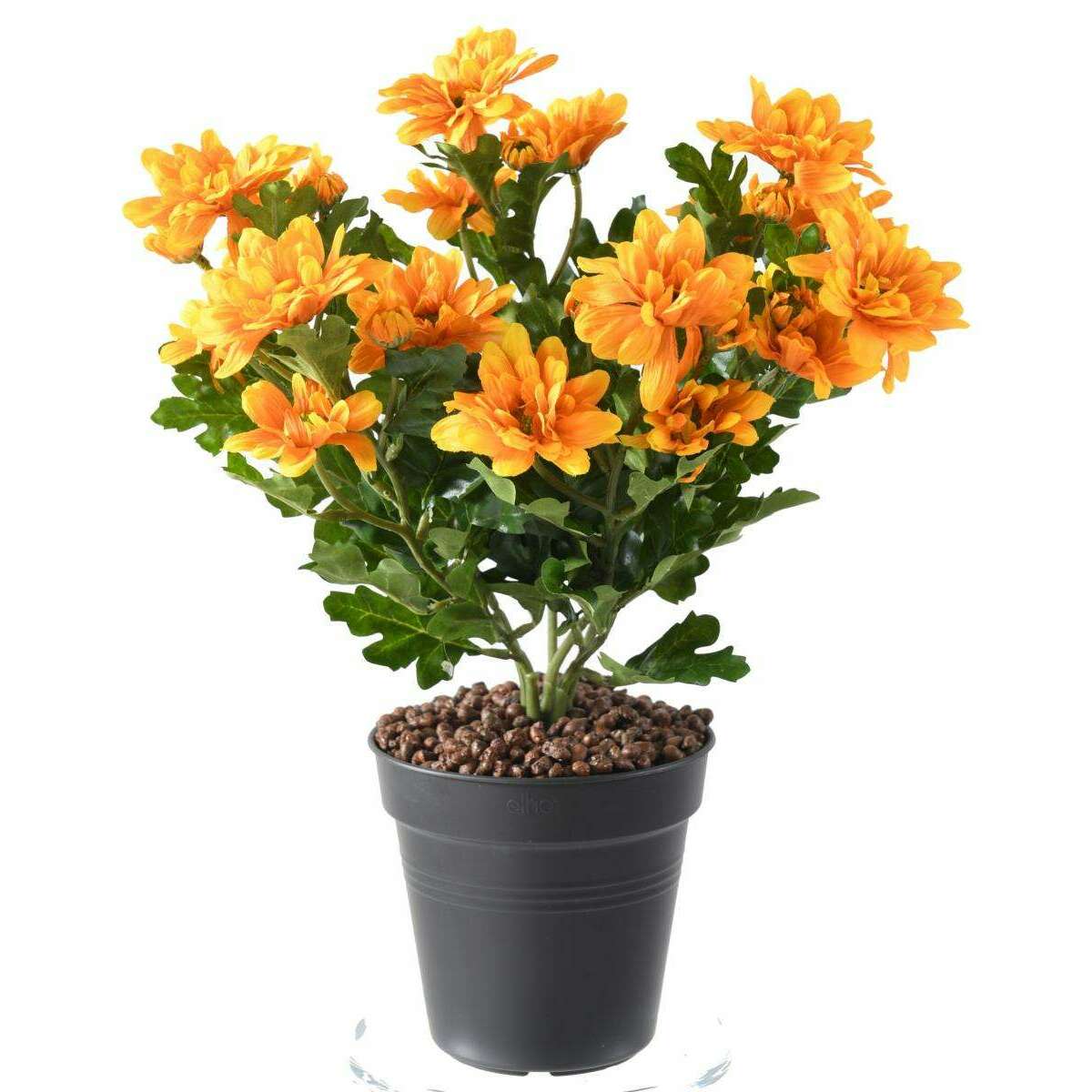 Plante fleurie artificielle Chrysanthème mini en piquet - décoration intérieure - H.25 cm orange