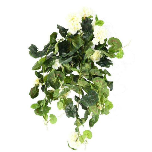 Plante fleurie artificielle Chute de Géranium - décoration d'intérieur - H.60cm blanc