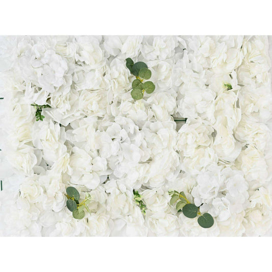 Plaque murale de fleurs artificielles hortensias - décoration d'intérieur - L.60x40cm blanc