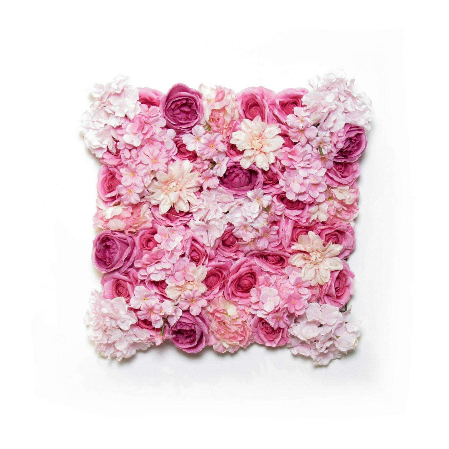 Plaque murale de fleurs artificielles roses et hortensias - décoration d'intérieur - L.50x50cm rose