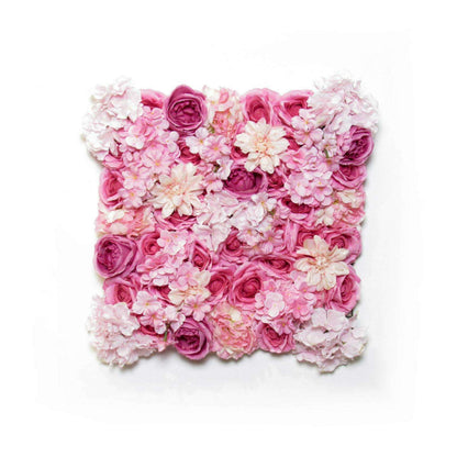 Plaque murale de fleurs artificielles roses et hortensias - décoration d'intérieur - L.50x50cm rose