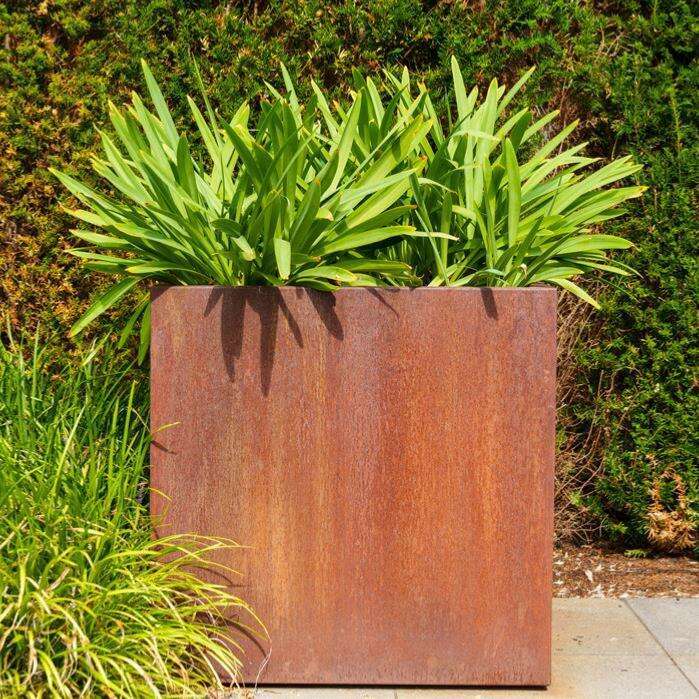 Pot pour fleur bac carré aspect rouillé - intérieur extérieur - L.100xH.40cm Acier Corten