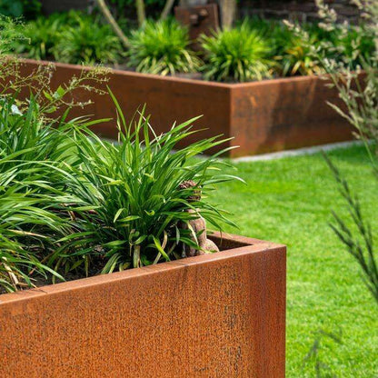 Pot pour fleur bac carré haut rouillé - extérieur jardin - H.100x40cm Corten