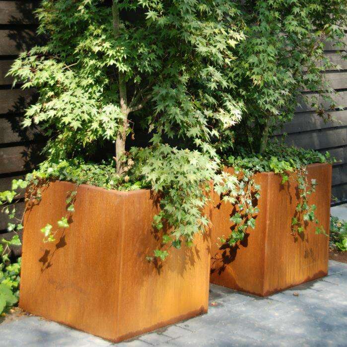 Pot pour fleur bac carré haut rouillé - extérieur jardin - H.100x40cm Corten