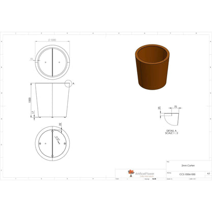 Pot pour fleur bac conique Cado rouillé - extérieur jardin - H.100xØ.100cm Corten