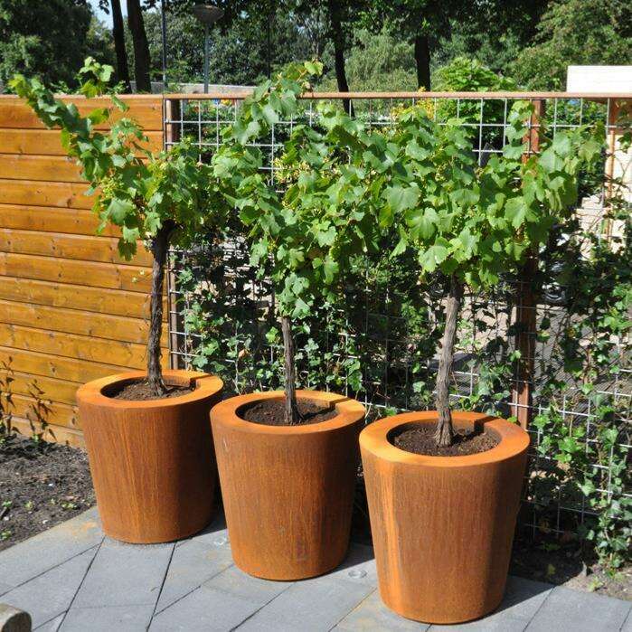 Pot pour fleur bac conique Cado rouillé - extérieur jardin - H.100xØ.100cm Corten