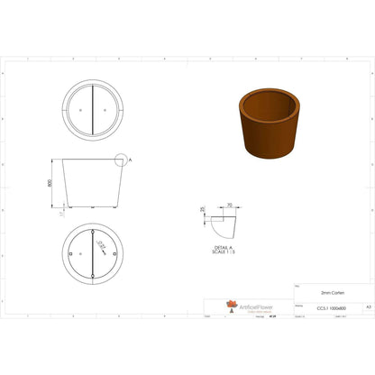 Pot pour fleur bac conique Cado rouillé - extérieur jardin - H.80xØ.100cm Corten