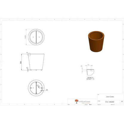 Pot pour fleur bac conique Cado rouillé - extérieur jardin - H.80xØ.80cm Corten