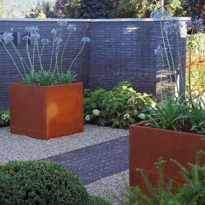 Pot pour fleur bac cube effet rouillé - intérieur extérieur - H.40cm Corten