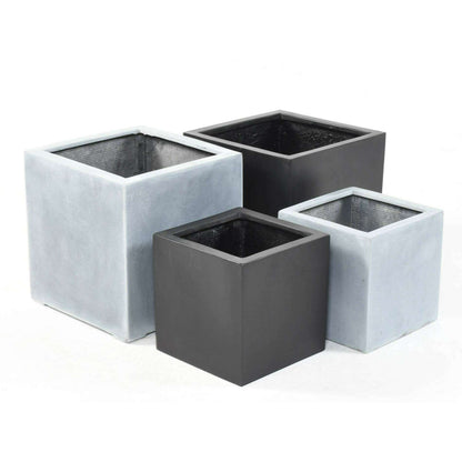 Pot pour fleur bac cube intérieur / extérieur H.20cm gris Fiberstone